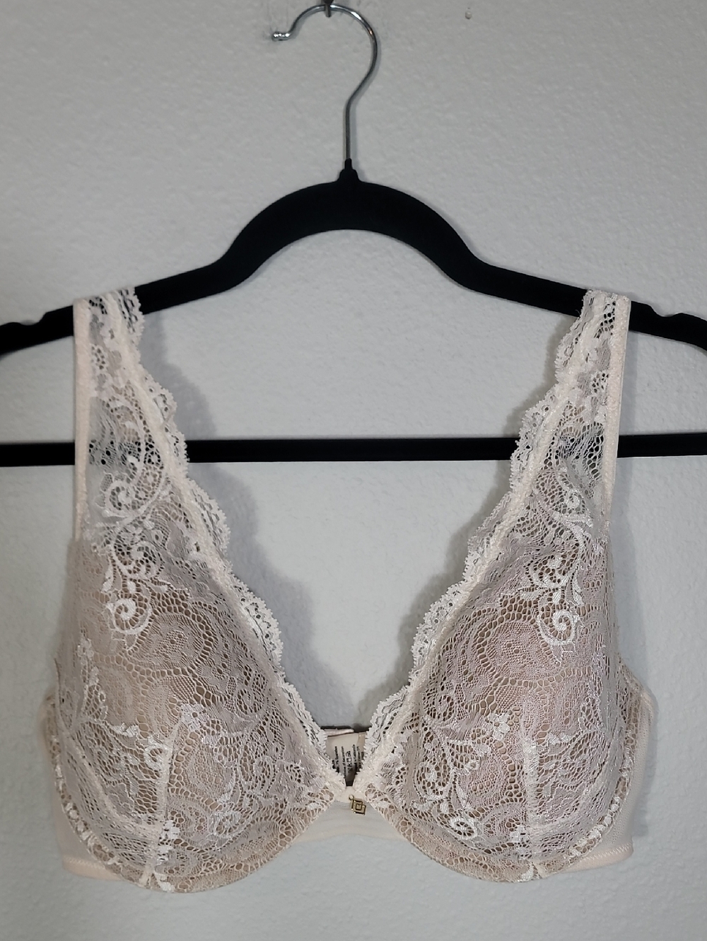 ThirdLove 24/7 Lace Contour Plunge Bra Size 34D½ White Ivory Underwire
